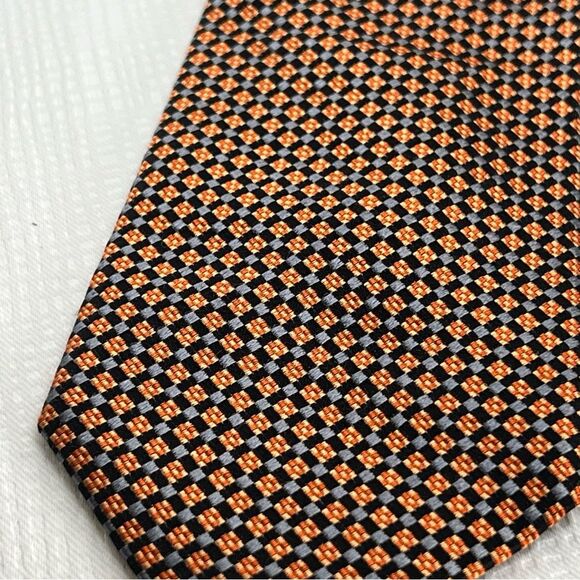 Geoffrey Beene Tie Handmade 100% Silk Orange Diamond 3.25” X 63” Fall Halloween - Picture 3 of 5
